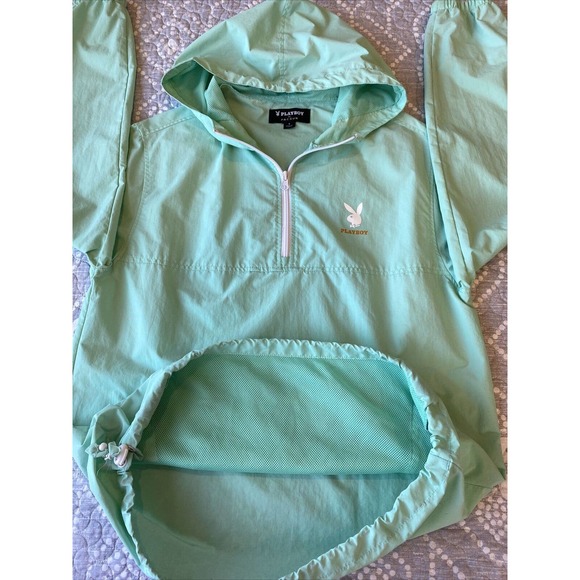 Playboy by PacSun Men’s Windbreaker Gold Text 1/4 Zip Anorak Jacket Size Small - Picture 5 of 12